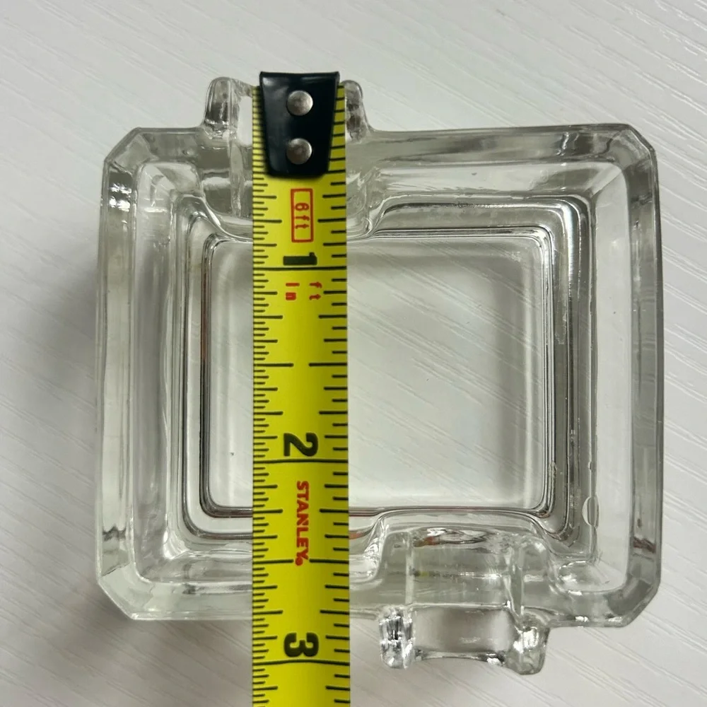 Vintage‎ Clear Mini Small Glass Ashtray Pressed Square  Heavy Retro MCM